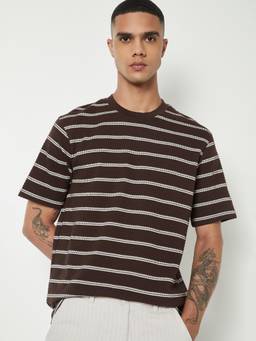 max - Men Striped T-shirt - Brown