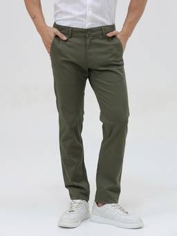 Crocodile - Mens Solid Casual Wear Trouser - Olive