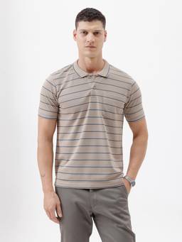 Crocodile - Mens Chest Print Casual Wear Polo T-shirt - Beige