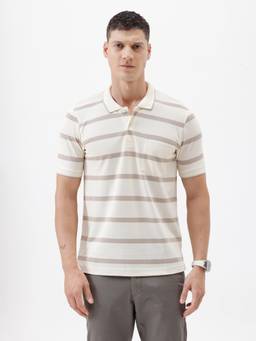Crocodile - Mens Chest Print Casual Wear Polo T-shirt - Cream