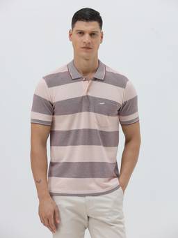 Crocodile - Mens Striper Casual Wear Polo T-shirt - Pink