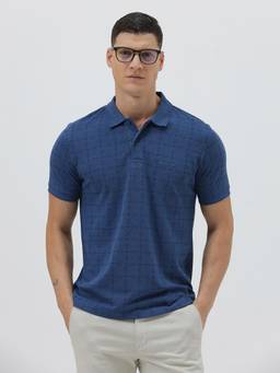 Crocodile - Mens Self Design Cotton Casual Wear Polo T-shirt - Blue