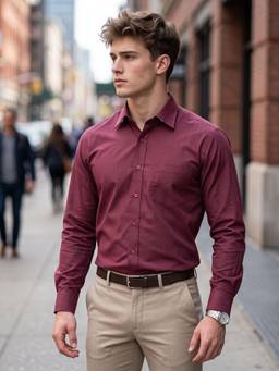 Charagh Din - Long Sleeves REGULAR FIT PLAIN FORMAL Shirts - Maroon