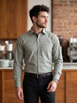 Charagh Din - Long Sleeves REGULAR FIT PLAIN FORMAL Shirts - Olive