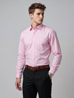 Charagh Din - Long Sleeves REGULAR FIT PLAIN FORMAL Shirts - Pink
