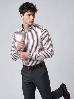 Charagh Din - Regular Fit Business Stripes Formal Shirt - Brown