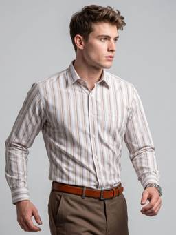 Charagh Din - Long Sleeves REGULAR FIT STRIPES FORMAL Shirts - Pink