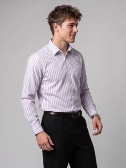 Charagh Din - Long Sleeves REGULAR FIT STRIPES FORMAL Shirts - Purple