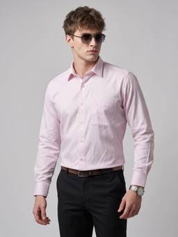 Charagh Din - Long Sleeves REGULAR FIT SELF DESIGN FORMAL Shirts - Pink