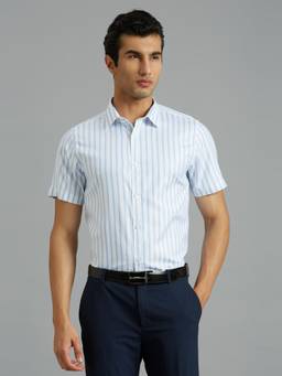 Reid & Taylor - Men Cotton Stripe Slim Fit Shirt - White