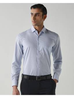 Reid & Taylor - Men Cotton Checks Slim Fit Blue Shirt