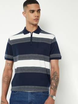 max - Men Striped Polo T-shirt - Blue