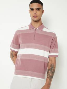 max - Men Striped Polo T-shirt - Pink