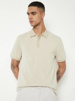 max - Men Textured Polo T-shirt - Beige