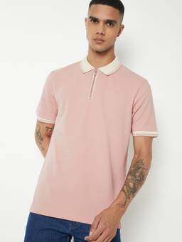 max - Men Textured Polo T-shirt - Pink