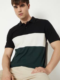max - Men Colourblock Polo T-shirt - Black