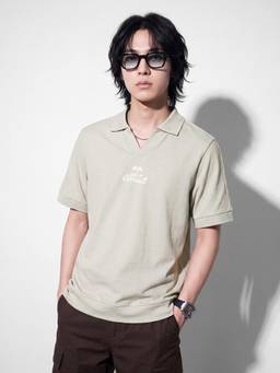 max - URB_N Men Oversized Johnny Polo Collar T-shirt - Beige