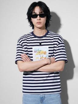 max - URB_N Men Striped Printed T-shirt - Blue