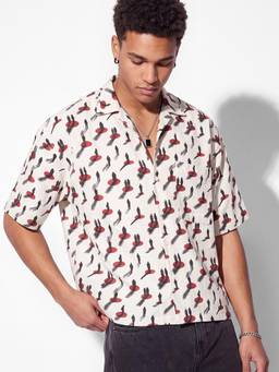 max - URB_N Men Printed Resort Shirt - Beige