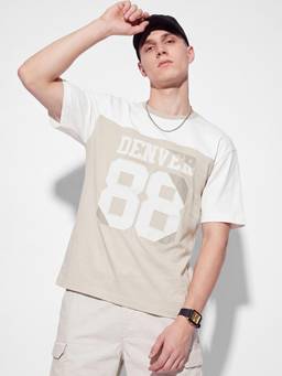 max - URB_N Men Oversized Beige Printed T-shirt - Beige