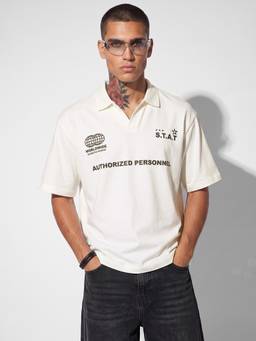 max - URB_N Men Oversized Printed Polo T-shirt - White