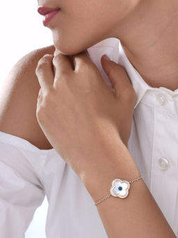 Kaj Fine Jewellery - Small Clover Evil Eye Diamond Chain Bracelet in 14KT Yellow Gold