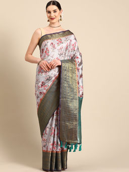 Silk Land - Grey Women Art Silk Digital Print Saree with Unstitched Blouse