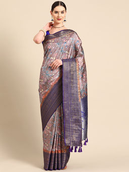 Silk Land - Brown Women Art Silk Digital Print Saree with Unstitched Blouse