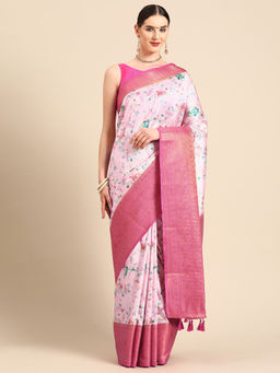 Silk Land - Pink Women Art Silk Digital Print Saree with Unstitched Blouse