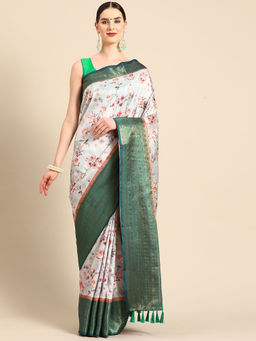 Silk Land - Grey Women Art Silk Digital Print Saree with Unstitched Blouse