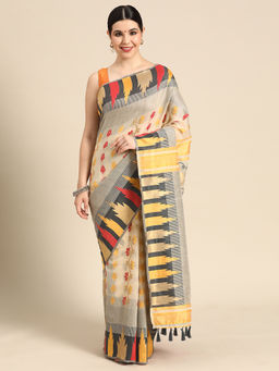 Silk Land - Grey Pure Cotton Jamdani Saree with Unstitched Blouse