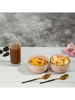 EZ Life - Urbane Dinner Bowl Series 4 5 Inch 350 ml Glossy Lotus Pink with Gold Lining Pack of 2