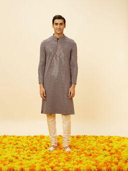 Manyavar - Mens Grey Viscose Kurta Pyjama (Set of 2)