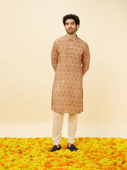 Manyavar - Mens Rust Blended Viscose Kurta Pyjama (Set of 2)