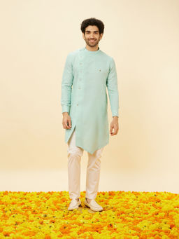 Manyavar - Mens Green Blended Viscose Kurta Pyjama (Set of 2)