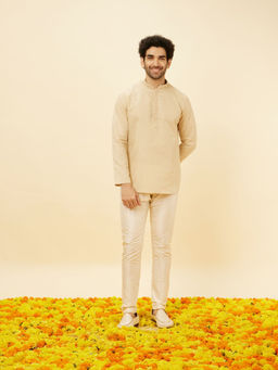 Manyavar - Mens Beige Blended Linen Short Kurta