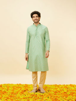 Manyavar - Mens Green Art Silk Kurta Pyjama (Set of 2)