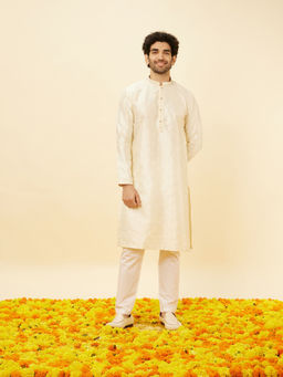 Manyavar - Mens Cream Art Silk Kurta Pyjama (Set of 2)