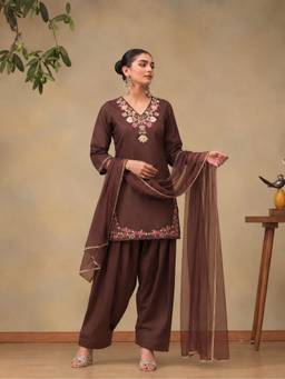 Bani Women - Brown Women's Embroidered Kurta with Salwar and Dupatta