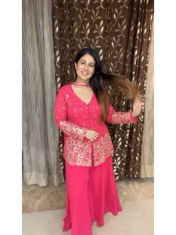 THE52 - Pink Fox Georgette Embroidery Work Kurta with Palazzo and Dupatta