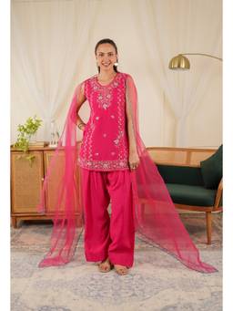 HOUSE OF KARI - Pink Mix Sequin Mul Chanderi Silk Kurta with Salwar and Dupatta