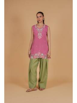 HOUSE OF KARI - Multi-Color Mix Sequin Mul Chanderi Silk Kurta with Salwar