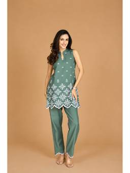 HOUSE OF KARI - Green Mul Chanderi Silk Kurta with Salwar