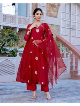 THE52 - Beautiful Chanderi Fabric Anarkali Kurta with Pant and Dupatta