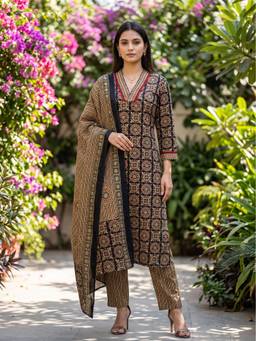 Rajnandini - Black Rajnandini Cotton Blend Printed Kurta with Pant and Dupatta