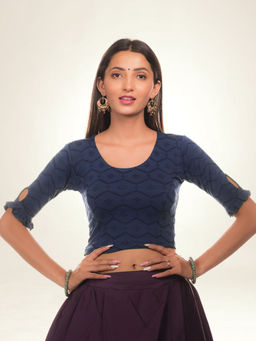 BINDIGASM'S ADVI - Amira Navy Blue Peekaboo Back Detail Stretchable Pull On Blouse