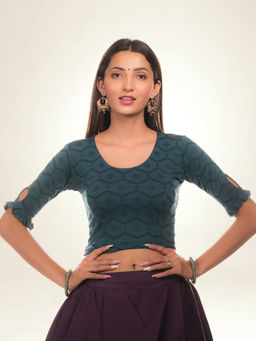BINDIGASM'S ADVI - Amira Teal Peekaboo Back Detail Stretchable Pull On Blouse