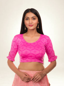 BINDIGASM'S ADVI - Amira Pink Peekaboo Back Detail Stretchable Pull On Blouse