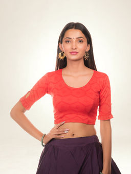 BINDIGASM'S ADVI - Amira Red Peekaboo Back Detail Stretchable Pull On Blouse