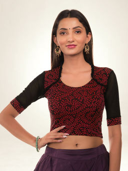 BINDIGASM'S ADVI - Kaya Maroon Round Neck Detail Stretchable Pull On Blouse